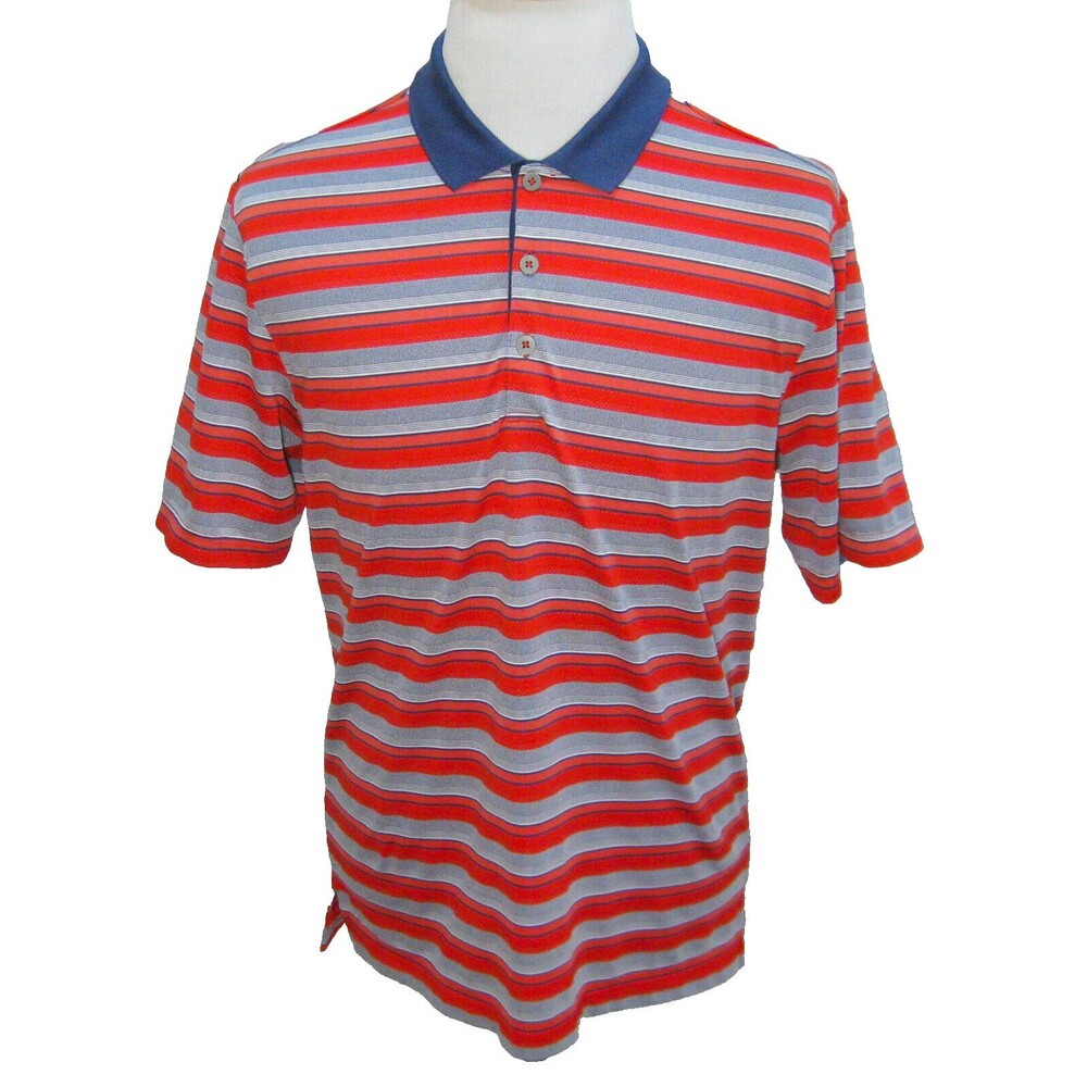ADIDAS Men's (Size Medium) Red Blue Striped Short Sleeve Polo Shirt ClimaCool